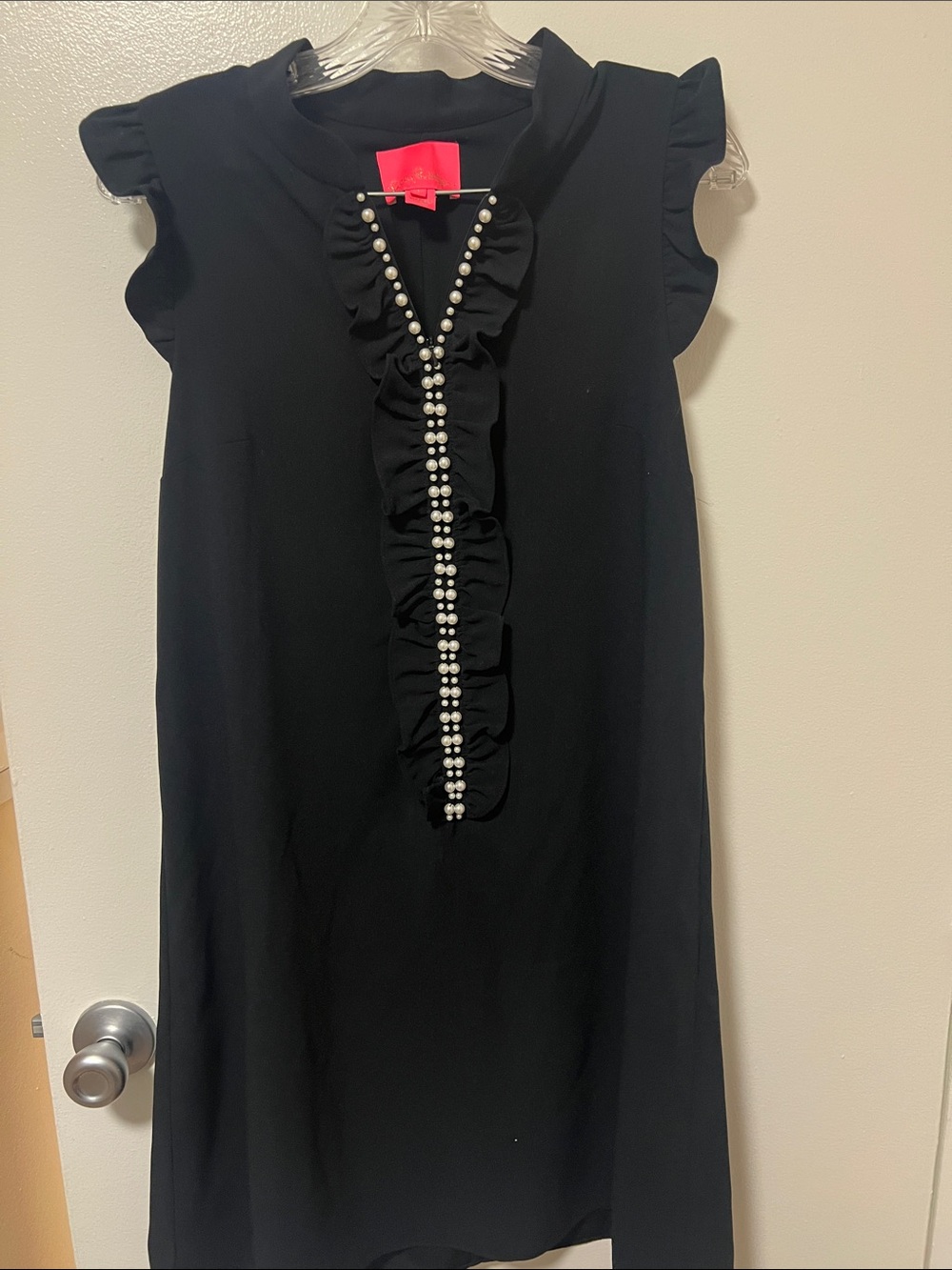 Lilly Pulitzer Black Ruffle Shift Dress with Pearl Trim